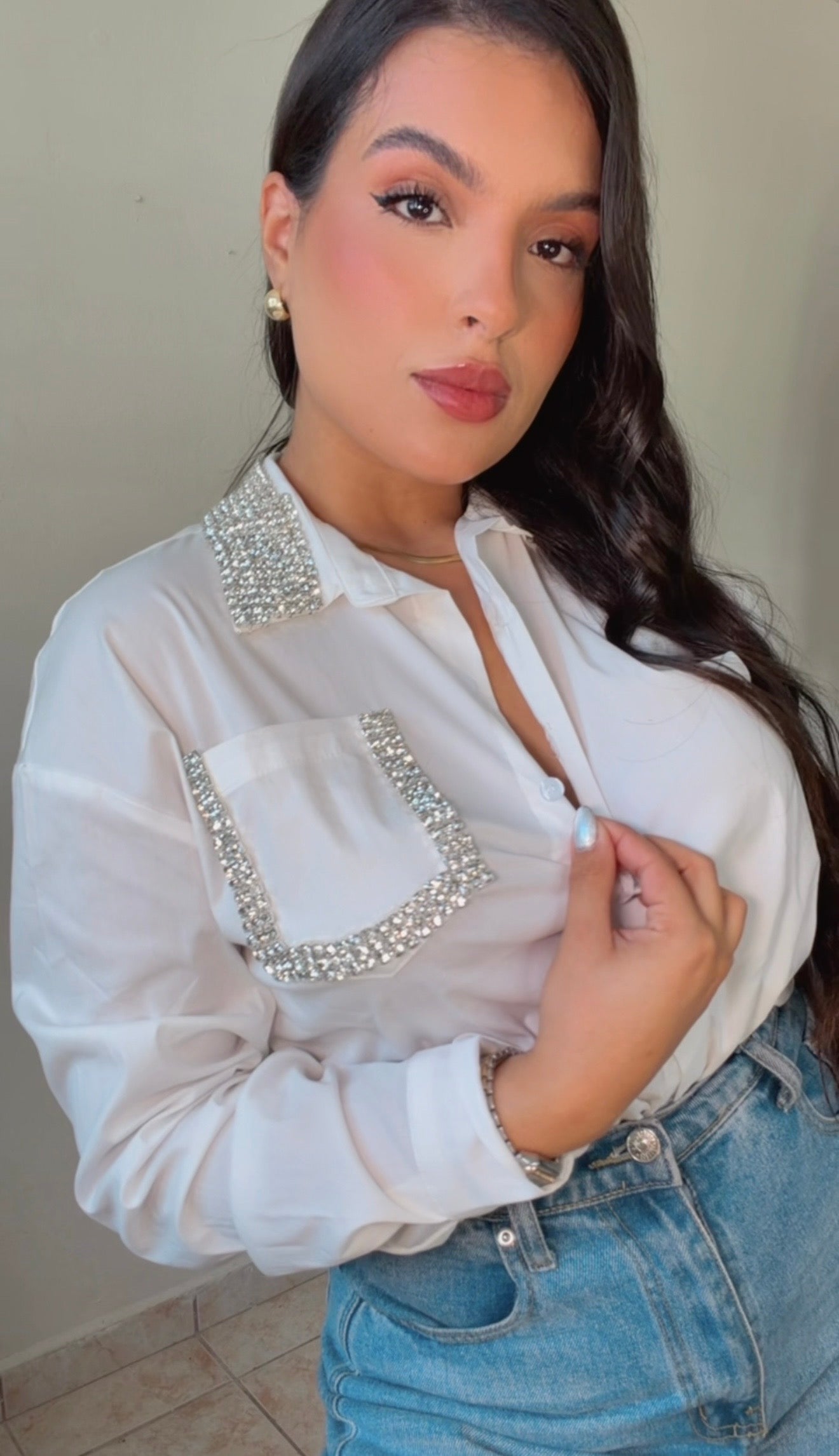 Rhinestone Collar shirt