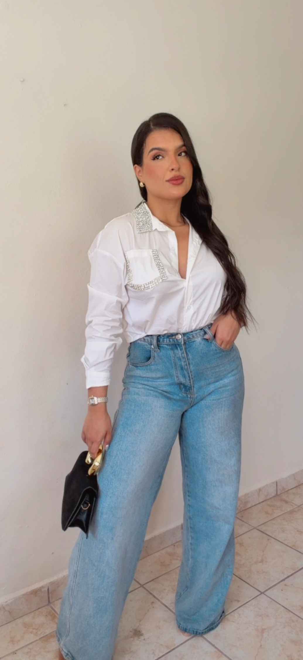 Rhinestone Collar shirt