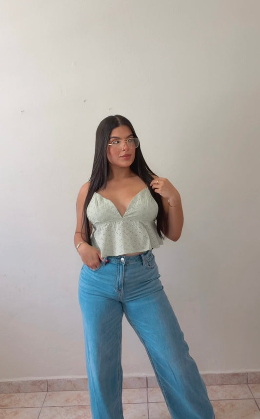 Eyelet Mint Top