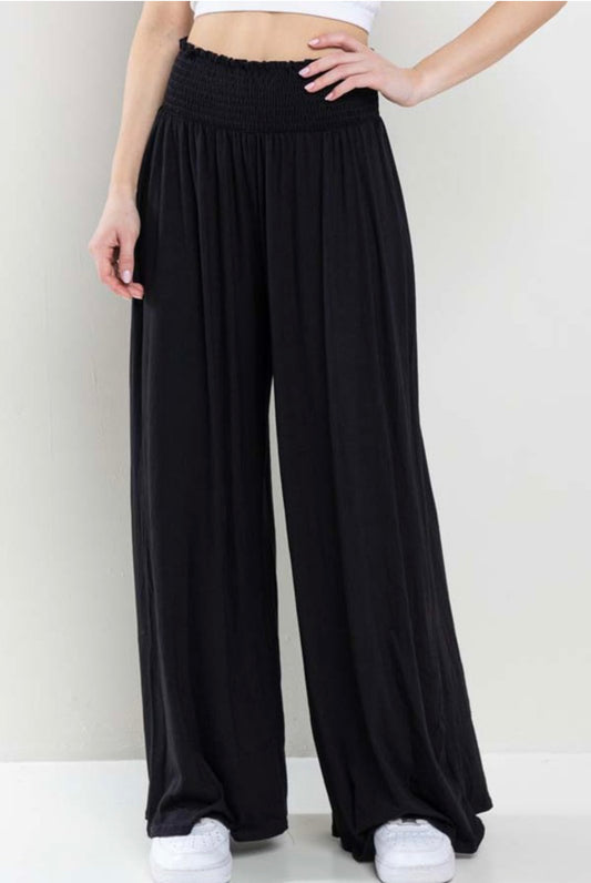 Black Rayon Wide Leg