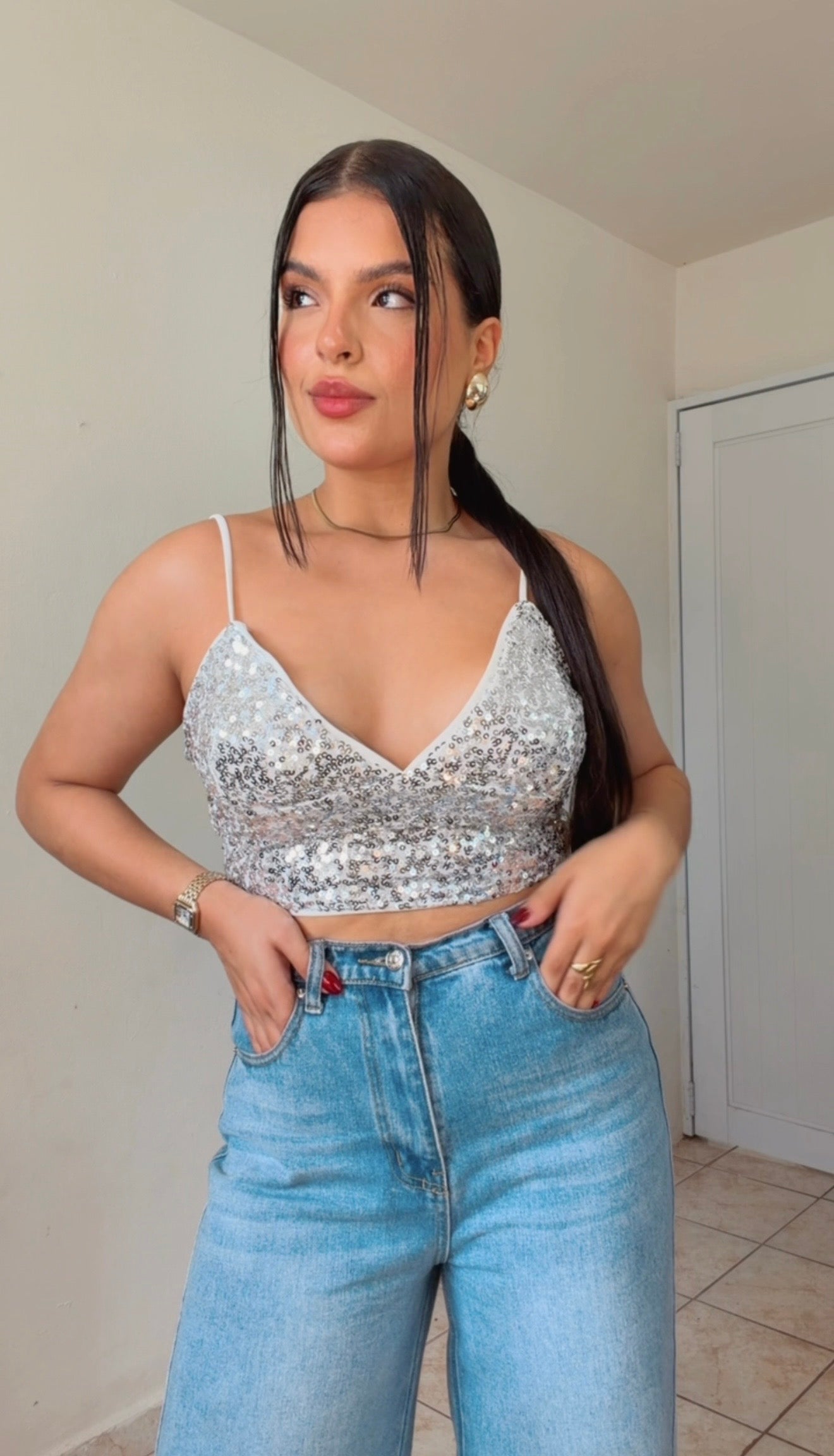 Silver sequin top