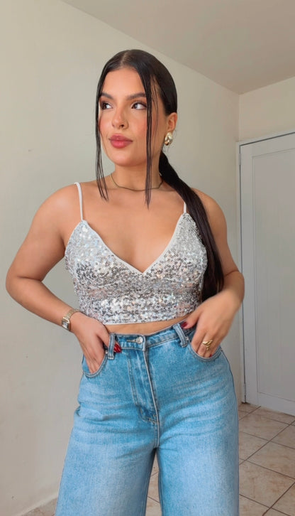 Silver sequin top