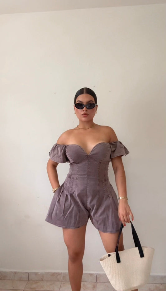 Washed brown romper