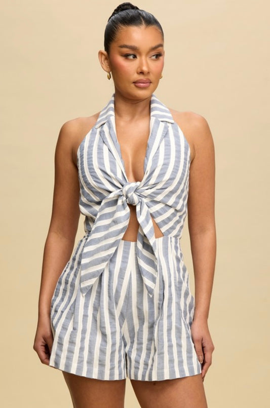 Stripe tie front romper