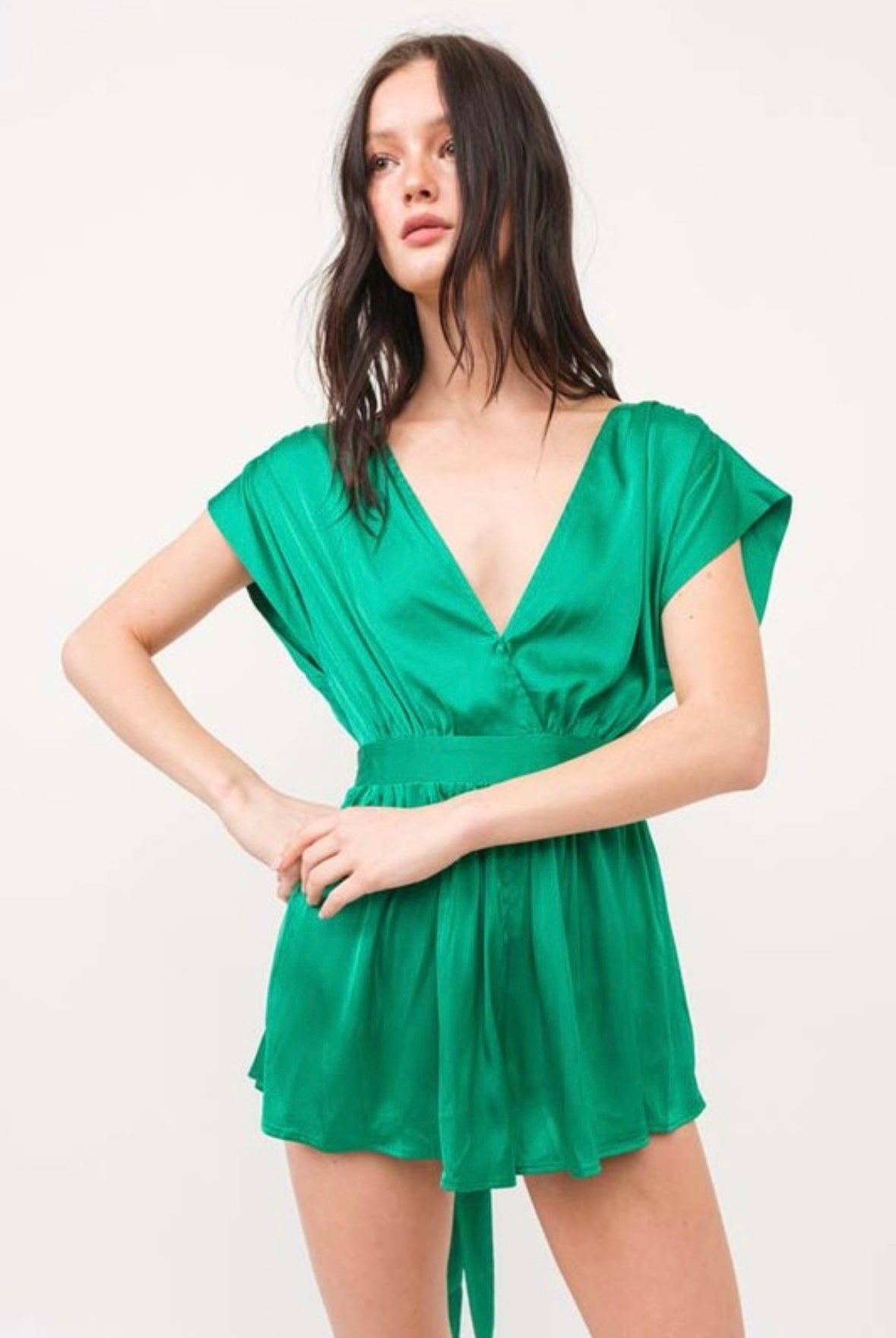 GREEN SATIN ROMPER