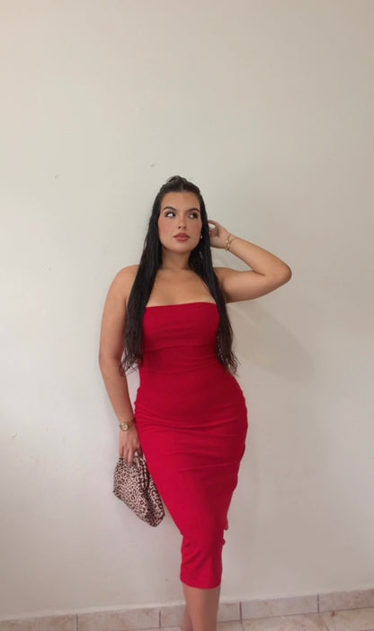 Tube red midi Dress