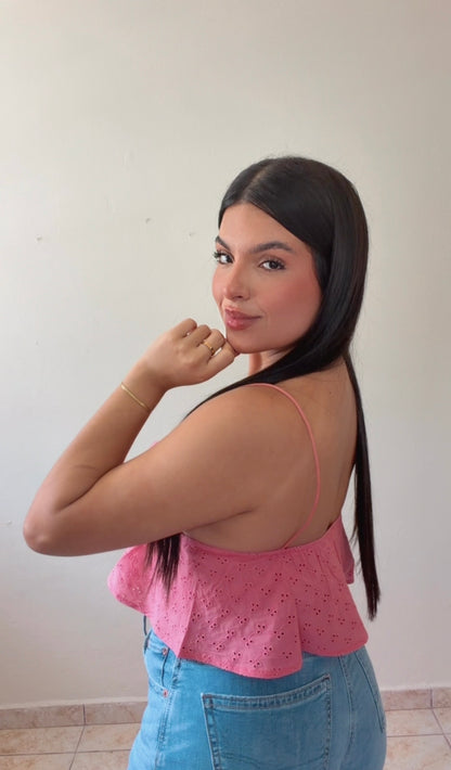 Eyelet pink top