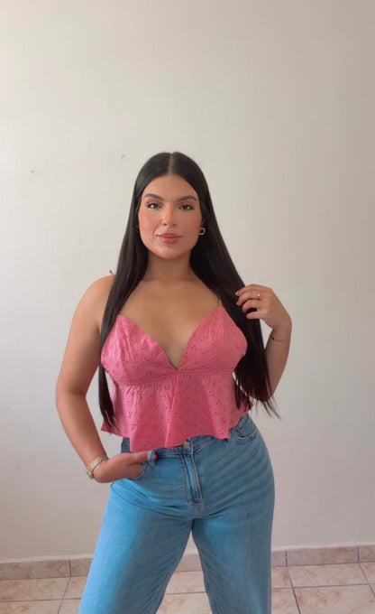 Eyelet pink top