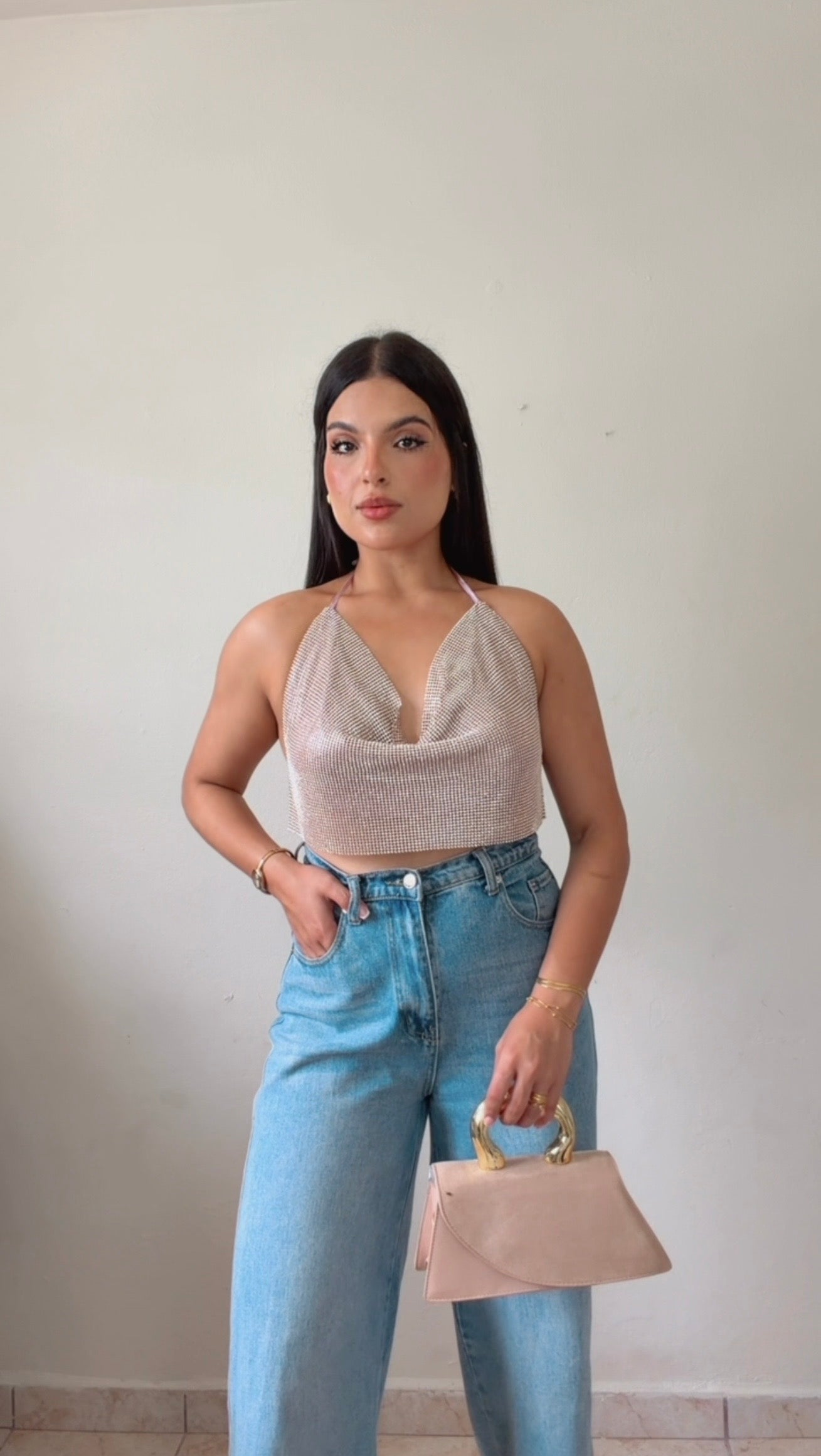 Rhinestone halter top