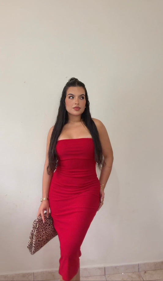Tube red midi Dress