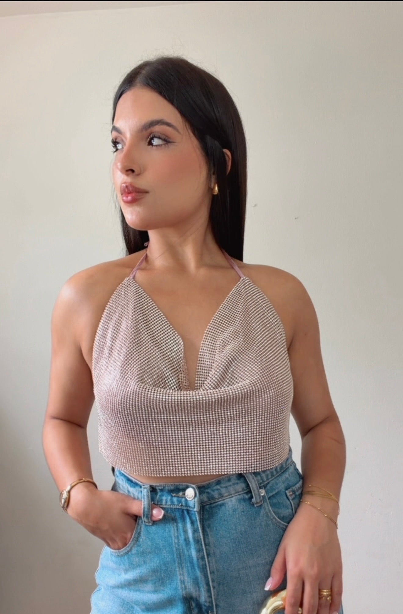 Rhinestone halter top