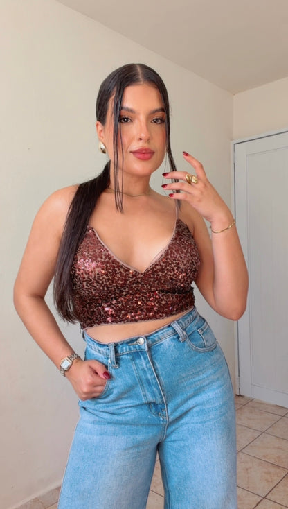 Brown sequin top
